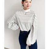 無地＆ボーダー モックネックボリュームスリーブロンT 綿100％ | moment+ | 詳細画像5 