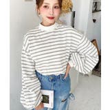 無地＆ボーダー モックネックボリュームスリーブロンT 綿100％ | moment+ | 詳細画像6 