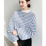 無地＆ボーダー モックネックボリュームスリーブロンT 綿100％ | moment+ | 詳細画像8 