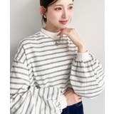 グレー | 無地＆ボーダー モックネックボリュームスリーブロンT 綿100％ | moment+