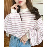 ピンク系その他 | 無地＆ボーダー モックネックボリュームスリーブロンT 綿100％ | moment+