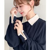 ＼オフィスでもお洒落に◎／バイカラー配色キャンディースリーブ長袖ブラウス | moment+ | 詳細画像17 