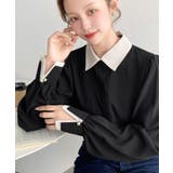 ＼オフィスでもお洒落に◎／バイカラー配色キャンディースリーブ長袖ブラウス | moment+ | 詳細画像7 