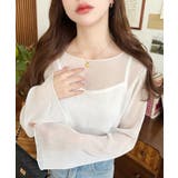 インナーキャミ付き長袖メロウ楊柳シアーブラウス | moment+ | 詳細画像5