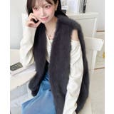 Vネックロングフェイクファーベスト | moment+ | 詳細画像18
