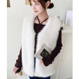 Vネックロングフェイクファーベスト | moment+ | 詳細画像3