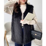 ブラック | Vネックロングフェイクファーベスト | moment+