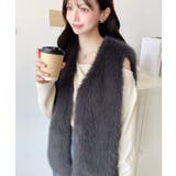 チャコールグレー | Vネックロングフェイクファーベスト | moment+