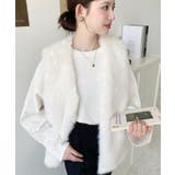 アイボリー | Vネックロングフェイクファーベスト | moment+