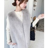 グレー | Vネックロングフェイクファーベスト | moment+
