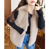 モカ | Vネックロングフェイクファーベスト | moment+