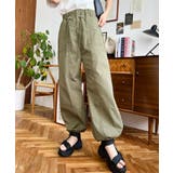 カーキ | すそドロストワークパンツ | moment+