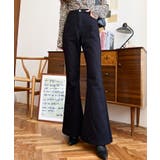 ブラック | デニム＆ツイルフレアパンツ | moment+