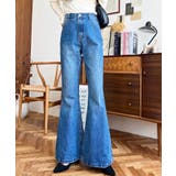 ブルー | デニム＆ツイルフレアパンツ | moment+