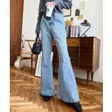 サックスブルー | デニム＆ツイルフレアパンツ | moment+