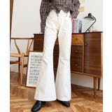 アイボリー | デニム＆ツイルフレアパンツ | moment+