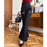 デニム&ツイルカットアウトリボンフレアパンツ | moment+ | 詳細画像10