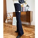 デニム&ツイルカットアウトリボンフレアパンツ | moment+ | 詳細画像20