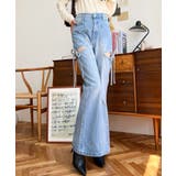 デニム&ツイルカットアウトリボンフレアパンツ | moment+ | 詳細画像26