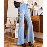 デニム&ツイルカットアウトリボンフレアパンツ | moment+ | 詳細画像27