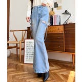 デニム&ツイルカットアウトリボンフレアパンツ | moment+ | 詳細画像29