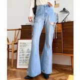 デニム&ツイルカットアウトリボンフレアパンツ | moment+ | 詳細画像30