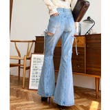 デニム&ツイルカットアウトリボンフレアパンツ | moment+ | 詳細画像31