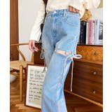 デニム&ツイルカットアウトリボンフレアパンツ | moment+ | 詳細画像33