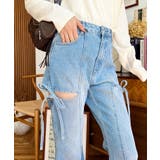 デニム&ツイルカットアウトリボンフレアパンツ | moment+ | 詳細画像34