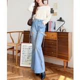 デニム&ツイルカットアウトリボンフレアパンツ | moment+ | 詳細画像35