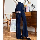 デニム&ツイルカットアウトリボンフレアパンツ | moment+ | 詳細画像38