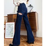 デニム&ツイルカットアウトリボンフレアパンツ | moment+ | 詳細画像41