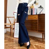 デニム&ツイルカットアウトリボンフレアパンツ | moment+ | 詳細画像44