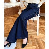 デニム&ツイルカットアウトリボンフレアパンツ | moment+ | 詳細画像49