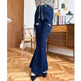 デニム&ツイルカットアウトリボンフレアパンツ | moment+ | 詳細画像52