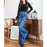 デニム&ツイルカットアウトリボンフレアパンツ | moment+ | 詳細画像69