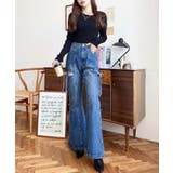 デニム&ツイルカットアウトリボンフレアパンツ | moment+ | 詳細画像70