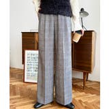 ブラック | センタープレスツータックセミワイドチェックパンツ | moment+