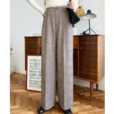 ブラウン | センタープレスツータックセミワイドチェックパンツ | moment+