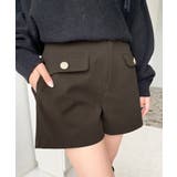 ブラウン | 微起毛ウールライク金ボタンフラップショートパンツ | moment+