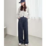 センタープレスツータックセミワイドストライプパンツ | moment+ | 詳細画像27 