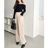 サイドレースハイウエストツータックセミワイドスラックスパンツ | moment+ | 詳細画像42 