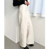 アイボリー | サイドレースハイウエストツータックセミワイドスラックスパンツ | moment+