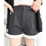 チャコールグレー | \スカート派の新定番!/配色フリルスラックスショートパンツ | moment+