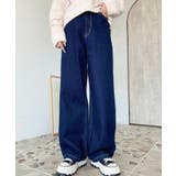 インディゴブルー | デニム＆ツイルハイウェストストレートパンツ | moment+