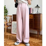 ピンクベージュ | カットジョーゼットセンタープレスハイウエストツータックセミワイドスラックスパンツ | moment+