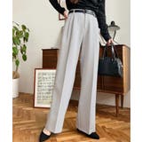 グレー | カットジョーゼットセンタープレスハイウエストツータックセミワイドスラックスパンツ | moment+