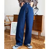 インディゴブルー | デニム＆ツイルストレートパンツ | moment+