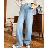 サックスブルー | デニム＆ツイルストレートパンツ | moment+