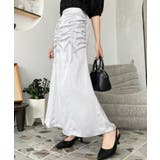 シルバー | サテンフロントシャーリングリボンスカート | moment+